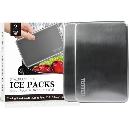 Ice Packs for Lunch Boxes, Stainless Steel Cooling Pack for Cooler, Quick Freeze Long-Lasting Reusable Ice Pack, Multi Use Cooler Accessories for Hiking, Camping and Fishing(2 Packs)
