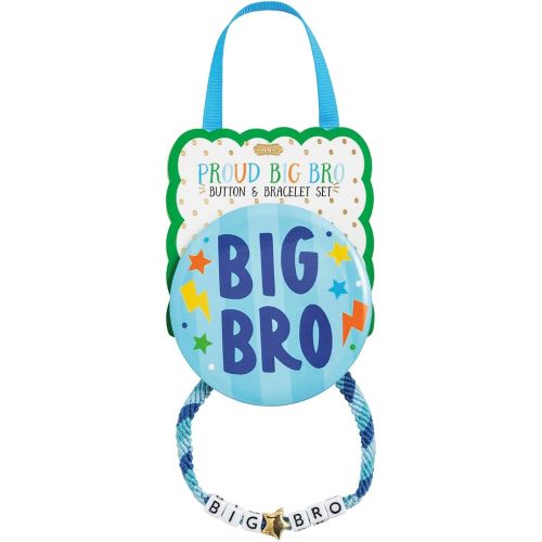 Mud Pie Kids' Blue Big Sibling Bracelet & Button Pin Set