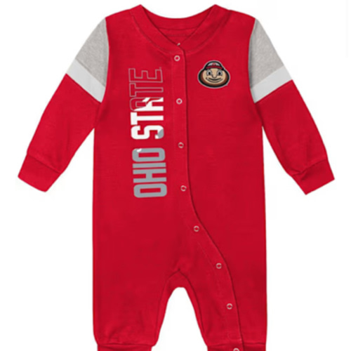 Ohio State Buckeyes Baby Red Play Hard Long Sleeve Romper - 133425948