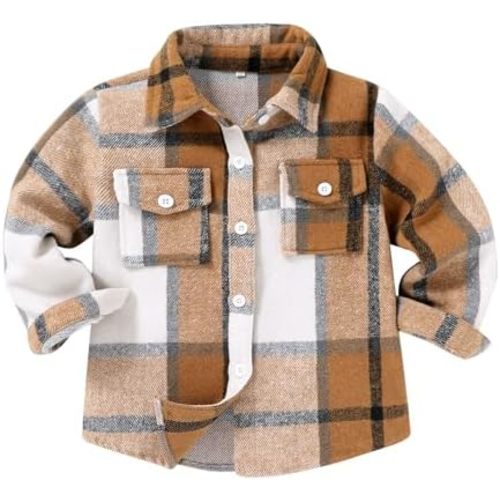 Kids Little Boys Girls Baby Long Sleeve Button Down Red Plaid Flannel Shirt Plaid Girl Boy NB-6T