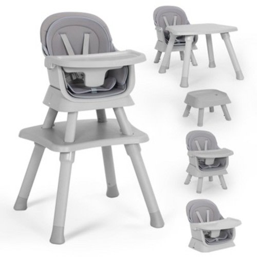 Kinder King 8 in 1 Baby High Chair, Coverts to Dining Booster Seat, Removable Tray & Double Seat Cover, Easy to Wipe, Gray
