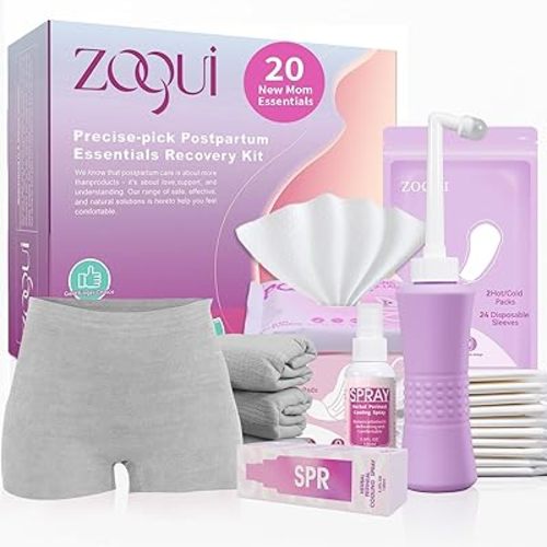 20 Pcs Mom Postpartum Essentials Recovery Kit, Hospital Bag Must Haves for New Mom, Postpartum Pads, Peri Bottle, Cooling Spray, Perineal Soothing Liners, Disposable Underwear, Hot&Cold Packs (Set)