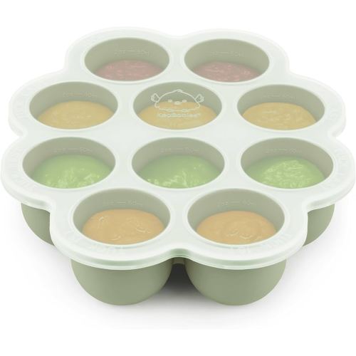 KeaBabies Silicone Food Freezer Trays with Lid, 2oz x 10 Pods Baby Food Storage Containers, Easy Puree Meal Prep, Breast Milk Silicone Freezer Molds, Dishwasher, Microwave Safe, BPA-Free (Sage)