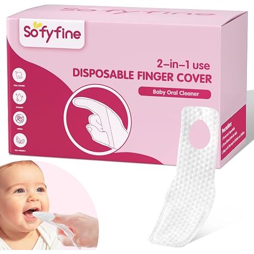 SOFYFINE 60 Counts Baby Tongue Cleaner and Oral Teeth Finger Toothbrush, Mouth and Gum Dry Wipes,for Newborn,0-24 Months Infants,Toddlers