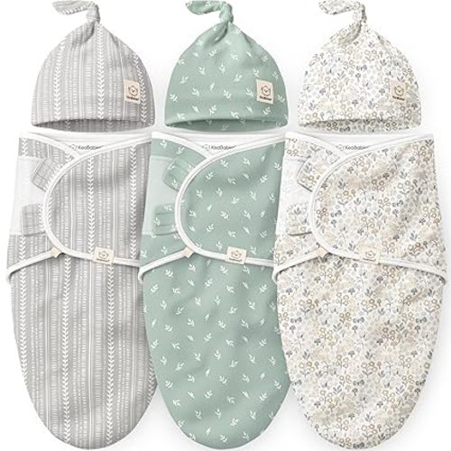 KeaBabies 3-Pack Organic Swaddles for Newborns Girls, Boys with Hats - Soft Cotton Baby Sleep Sacks 0-3 Months, Breathable Baby Hats and Swaddles 0-3 Months, Newborn Essentials Must Haves (Aspire)