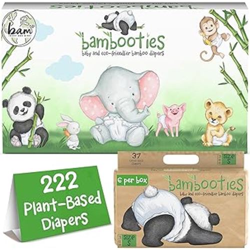 Bamboo Baby Diapers, Totally Chlorine Free for Sensitive Skin for Newborns to XXL. Hypoallergenic & Non Toxic Eco Friendlier Plant-Based Materials. TCF Small Size 1 to 2 (222 ct)