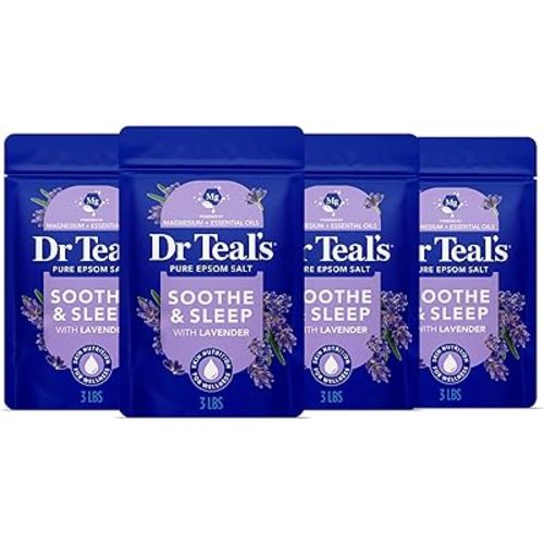 Dr Teal's Pure Epsom Magnesium Salt Soak, Soothe & Sleep with Lavender, 3 lb (Pack of 4)