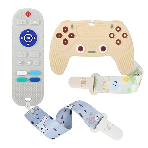 THOOKE Remote Teether for Baby, 2Pcs Silicone Teething Toys for Infant Toddler 0-12 Months, Game Control Chew Gel Gifts for Newborn Kids/Boy/Girl, BPA Free Freezable Relief Molars Gums Pain