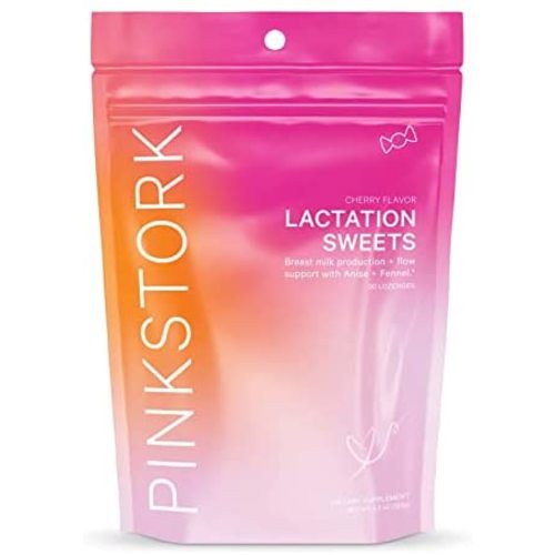 Pink Stork Lactation Sweets: Lactation Supplement to Support Breast Milk Production + Supply, Fennel + Anise for Breastfeeding Mothers, Women-Owned, 30 Cherry Hard Lozenges