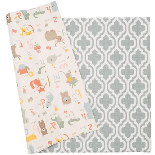 Baby Care Play Mat (Large, Moroccan - Blue) 82'' x 55'' Original One-Piece Reversible Rollable Waterproof Play Mat for Infants, Babies, Toddler, and Kids