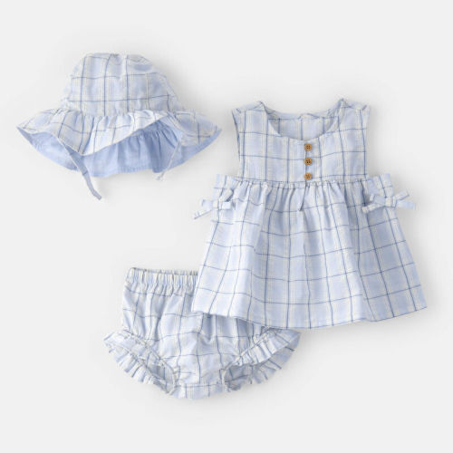 Baby Girl 3-Piece Gingham Hat, Top & Short Set - Blue | Carter’s Oshkosh Canada