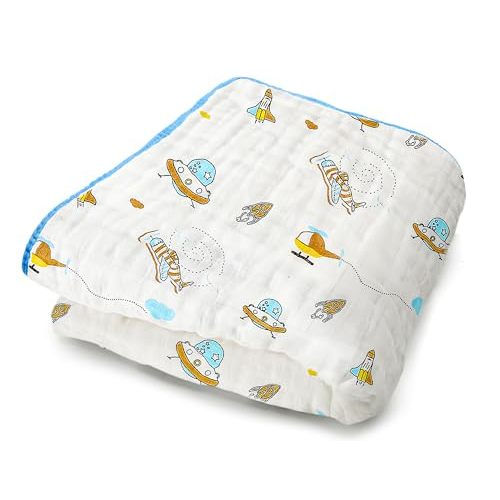 ZPECC Muslin Toddler Blanket Thicker, 47x47 Organic Cotton Kids Quilt Hypoallergenic for Baby Essentials Crib Stroller Daycare Cot, Spaceship