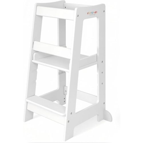 Stepup Baby Toddler Step Stool - Adjustable Height Kids Helper Step Stool, Durable, Non-Slip Platform for Bathroom Sink & Kitchen Counter, Toddler Tower for Exploration and Growth - White