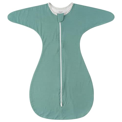 ZIGJOY Shark-Fin Transition Swaddle - 1.0 Tog Rayon Made from Bamboo Sleep Sack Transitional Swaddle Sack Baby Wearable Blanket with Zipper for All Seasons, Mint Green, 3-6 Months