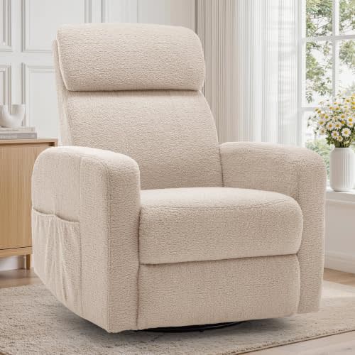 Korser Power Swivel Recliner Chairs for Adults, Electric Glider Rocking Chair Nursery, Glider Recliner Nursery Chair with Classified Side Pocket, Nursery Rocking Chairs with USB and Type-C Ports