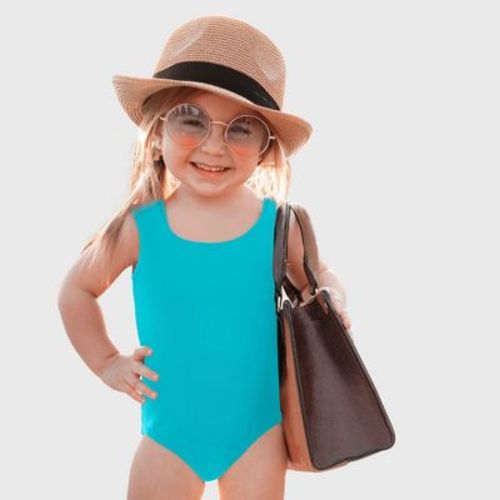 City Threads Girls UPF 50+ Nylon/Spandex Blend One-Piece Swimsuit - USA-Made, Turquoise, 9/12M