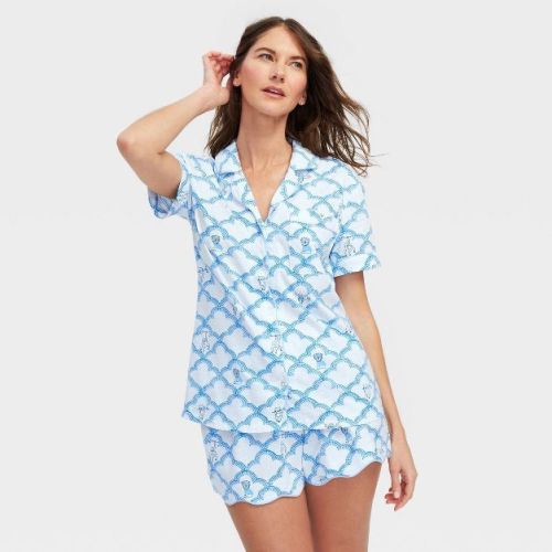 Women's Geo Trellis Short Sleeves and Shorts Pajama Set Blue - Roller Rabbit x Target XL