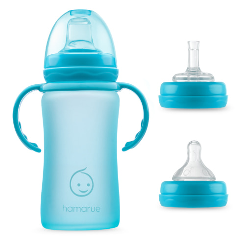 Lil’ Hammy 3-in-1 Silicone Coated Glass Sippy Cup | 8 oz | Teal - Hamarue