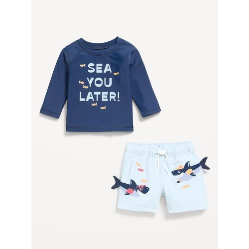 Long-Sleeve Rashguard Swim Top and Trunks Set for Baby