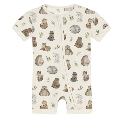 Print Shorty Sleeper with Zipper in Natural Mom & Baby