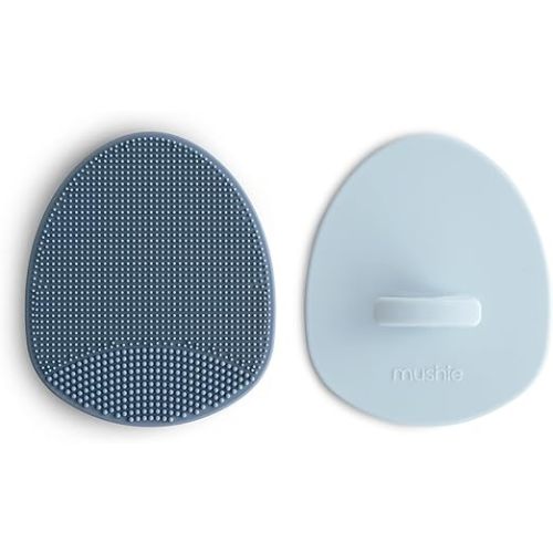 mushie Baby Bath Cradle Cap Brush | Soft Silicone Bristles for Dry Skin, Eczema, & Cradle Cap Treatment | 2-Pack (Rose/Soft Lilac)