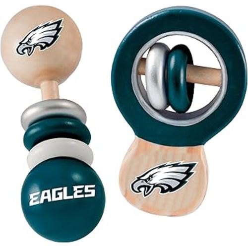 BabyFanatic Wood Rattle 2 Pack - NFL Philadelphia Eagles - Officially Licensed Baby Toy Set