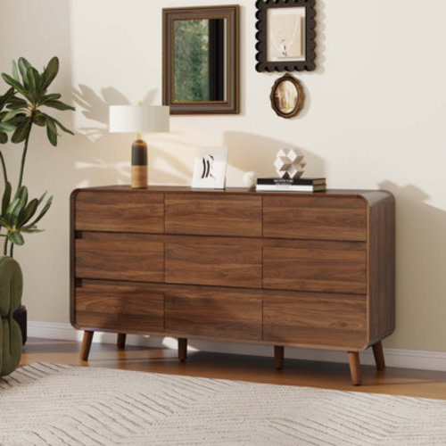 George Oliver Angela Bedroom Dresser with 9 Drawer in Walnut Finish, Tall Dresser & Chest, 15.8"D x 55"W x 30.7"H & Reviews | Wayfair