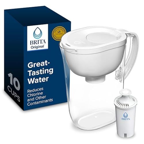 Brita Large Water Filter Pitcher for Tap and Drinking Water, Includes 1 Standard Filter, BPA-Free, Lasts Two Months, 10-Cup Capacity, Bright White