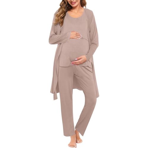 SWOMOG Maternity Nursing Robe Set 3 PCS Women Postpartum Pajamas Breastfeeding Labor Delivery Hospital Pregnancy Pjs