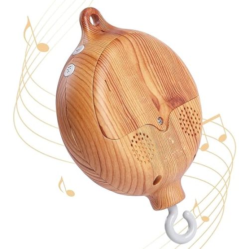 Baby Crib Mobile Music Box, Rotary Mobile Motor with Rotating Hook, Imitation Wood Spinner, 12 Lullabies, Battery Operated & Volume Adjustable, Newborn Baby Shower Gift (Without Arm)