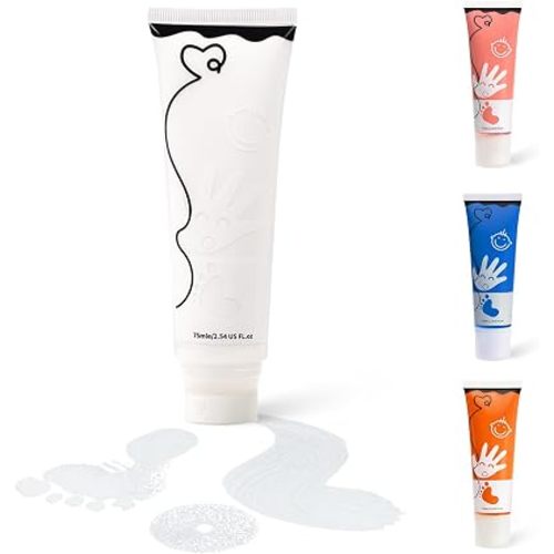Baby Hand and Footprint Paint with Sponge Head, 2.54 fl oz, Non-Toxic & Acid-Free, Washable Baby Safe Paint for Newborn Keepsakes, Dog Nose & Paw Prints, Ideal New Mom Gift - White
