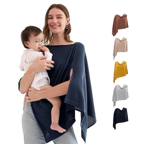 Momcozy Nursing Cover for Breastfeeding, Soft Privacy Poncho, Multi-Use Nursing Shawl, Portable Breast Feeding Covers for Women, Includes Laundry Bag (Dark Blue)