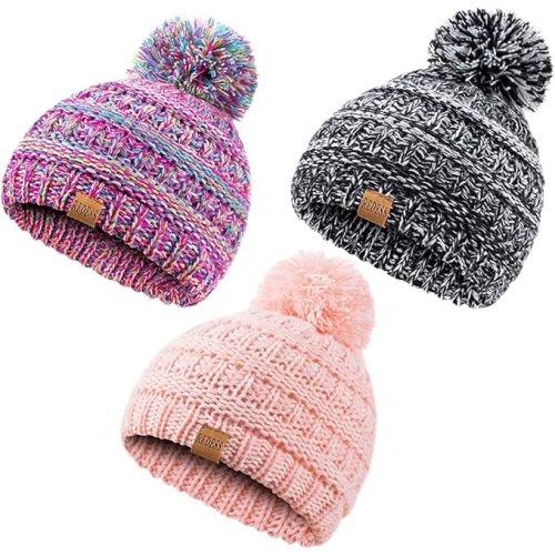 REDESS Baby Kids Winter Warm Hats, Infant Toddler Children Pom Pom Beanie Knit Cap Girls Boys