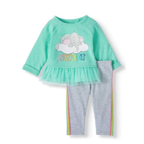 Disney Dumbo Baby Girl Long Sleeve Tulle Ruffle Tunic and Legging, 2pc Outfit Set