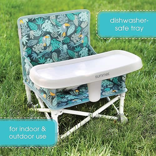 Summer by Bright Starts Pop 'N Sit Portable Booster Chair, Floor Seat, Indoor/Outdoor Use, Compact Fold, Jungle Botanical, 6 Mos - 3 Yrs