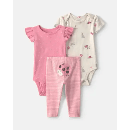 Baby Girl 3-Piece Ladybug Bodysuits & Pant Set - Pink/Cream | Carter's