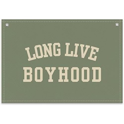 Long Live Boyhood Boys Room Decor - Linen Nursery Banner for Toddler Room Decoration, Farmhouse Kids Wall Hanging, Canvas Banner Flag for Baby Shower, Birthday Gift - A04