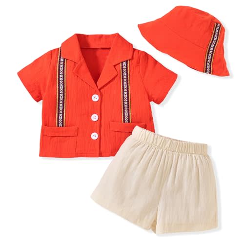KOZBY Toddler Baby Boy Summer Outfit Embroidered Mexican Guayabera Shorts Set with Hat