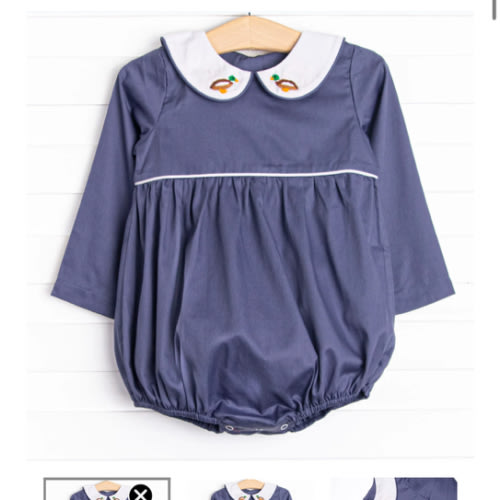 French Knot Mallard Embroidered Boy Bubble, Navy – Stitchy Fish