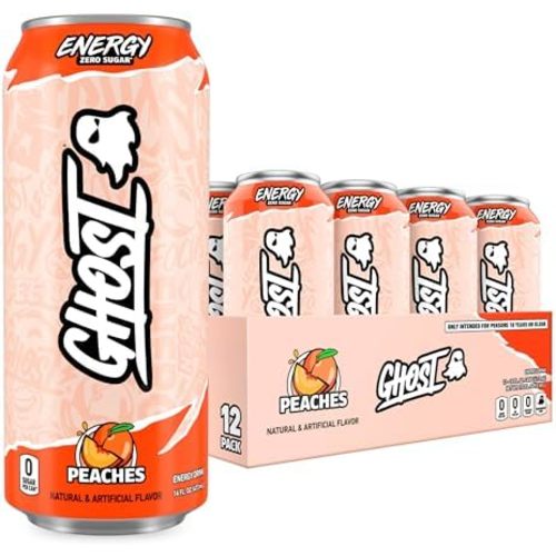 GHOST Energy Drink, Zero Sugars, 12-Pack, Peaches - 200MG Caffeine, 16oz