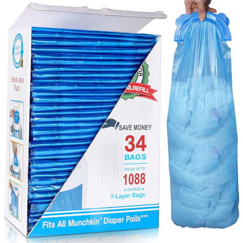 Diaper Pail Refill Bags, 1088 Counts 34 Bags, Compatible with Arm & Hammer System