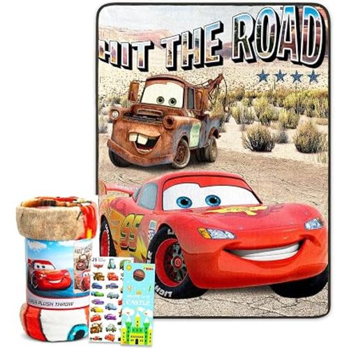 Disney Pixar Cars Blanket Set - Bundle with 45x60 Lightning McQueen Blanket, Stickers, More | Disney Bed Sheets, Cars Room Decor for Boys
