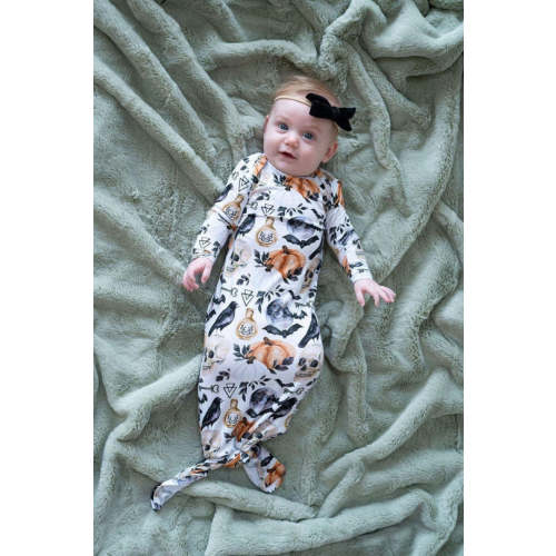 Skulls and Pumpkins Knotted Gown for Newborns | Autumn Moon