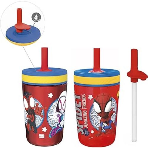 Zak Designs Spidey and His Amazing Friends Kelso Tumbler Set, Leak-Proof Screw-On Lid with Straw, Bundle for Kids Includes Plastic and Stainless Steel Cups with Bonus Sipper, 3pc Set, Non-BPA