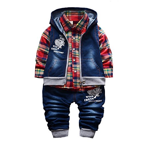 Yao 9M-5T Spring Autumn Baby Boys 3pcs Clothing Set Cotton Shirt Jeans Denim Vest