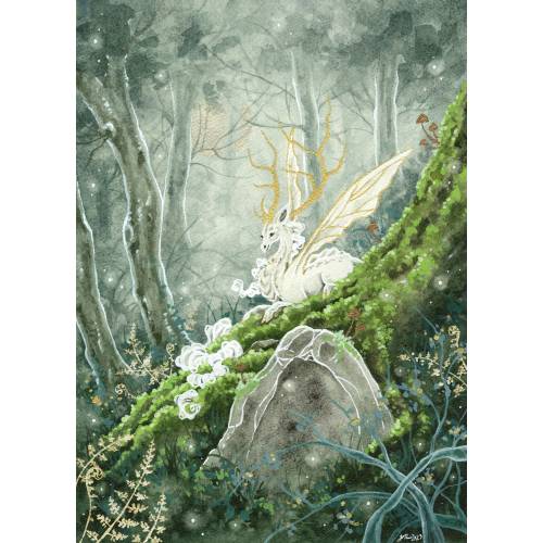 Fantasy Art Print - Where the Green Moss Grows - dragon art. watercolor art. whimsical art. illustration.