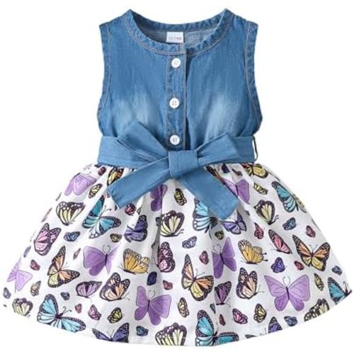 Saeaby Baby Girl Dress Toddler Girl Summer Clothes Infant Sleeveless Dress Denim Flower Sundress Cute Dresses for Girl
