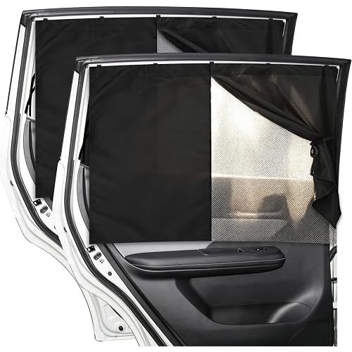 Car Window Shades, 2PCS Sleek Magnetic Auto Sun Shade, UV Protection Breathable Heat Block Curtain for Side Window, 2 Layers Privacy Full Covers/Half Shade for Baby Back Covers Car, Truck, SUV, Van
