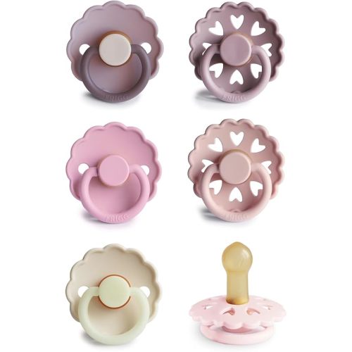 FRIGG Natural Rubber Baby Pacifier 6-Pack Blooming Love | Made in Denmark | BPA-Free (6-18 Months)