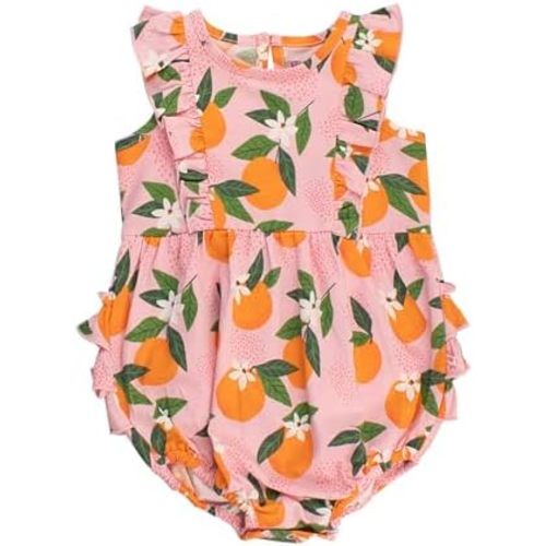 RuffleButts Baby Girls Bow Front Bubble Woven Romper